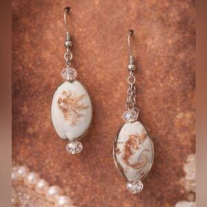 Elegant White and Gold Swirl Drop Earrings